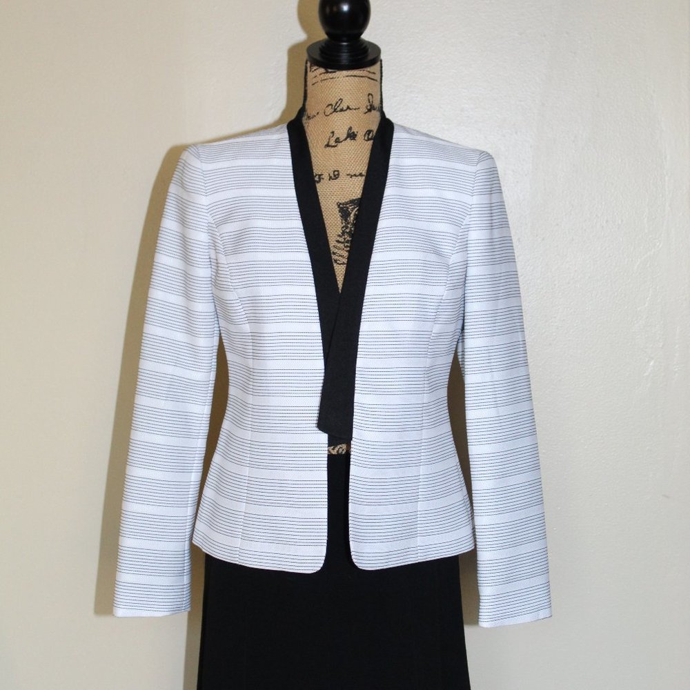 Black Label by Evan Picone Black White Stripe Lined Suit Jacket Women's Size 4